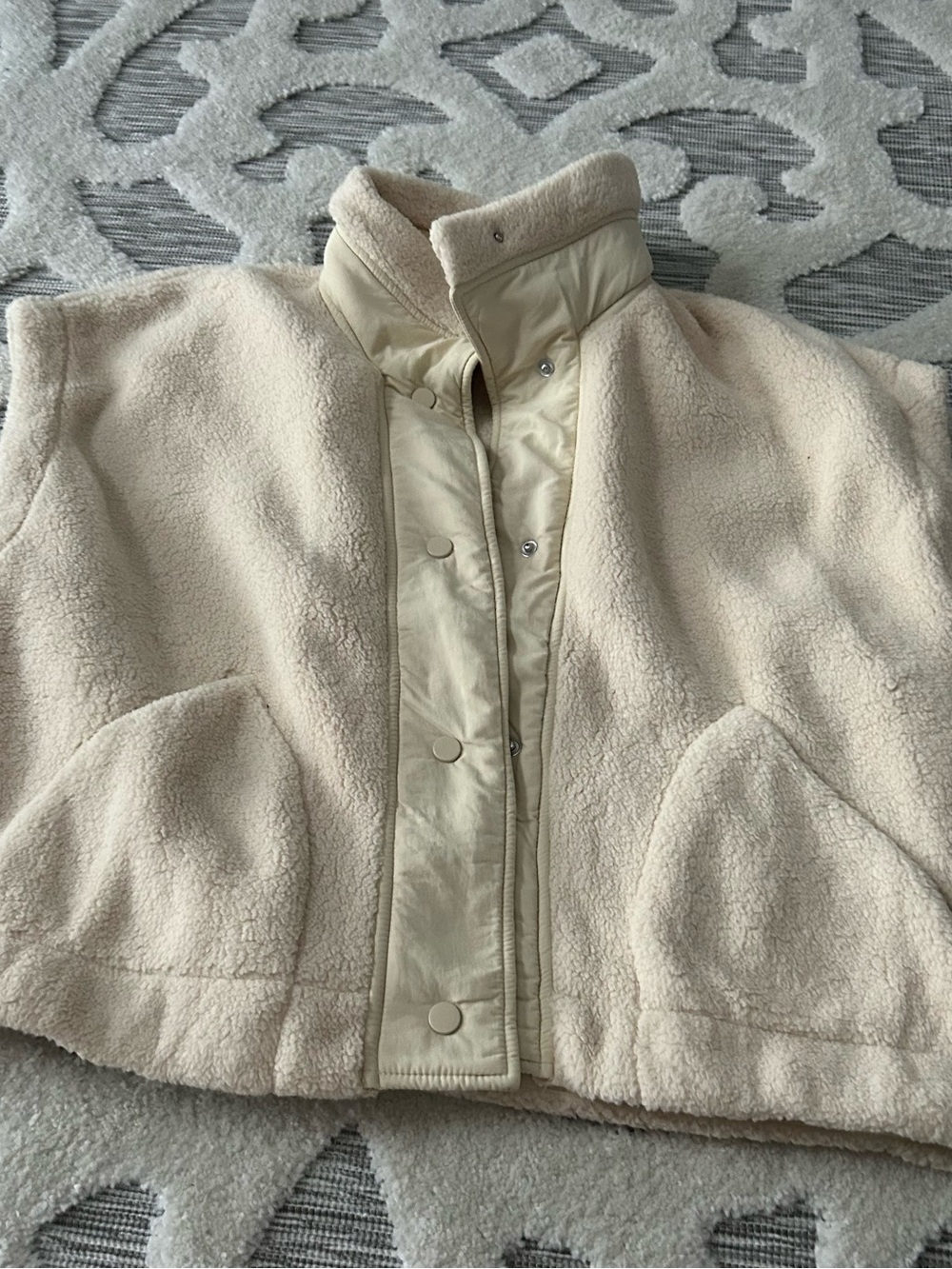 Mustard Seed Cream Sherpa Snap-Front Jacket